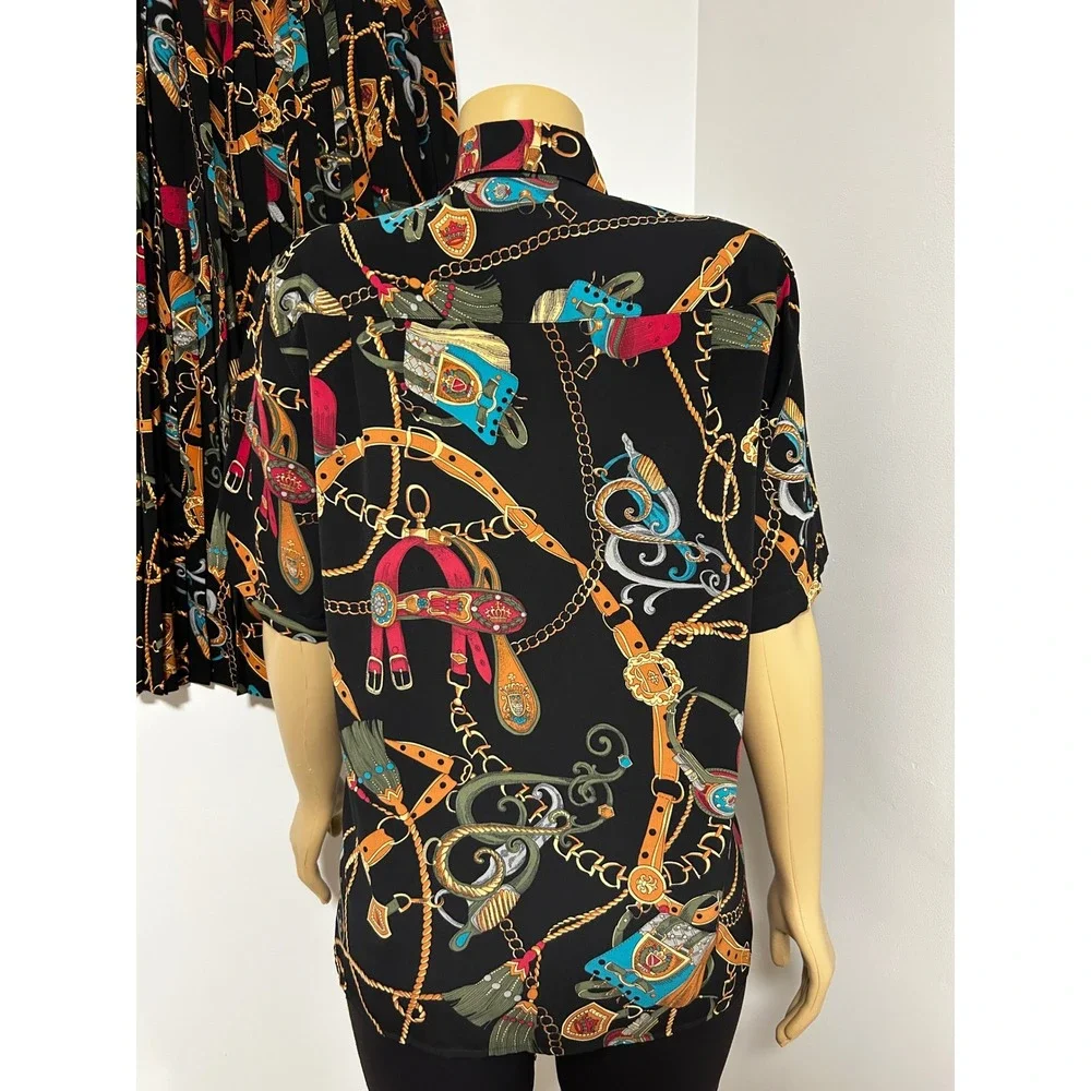 Alfred Dunner Vintage 2 Piece Set LARGE Black Equestrian Chain Print Skirt